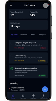 Animated walkthrough of the Hi-Fidelity TimeWise prototype